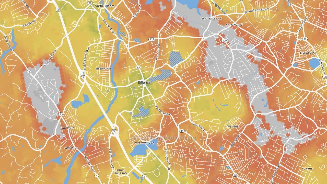 Bike Grade map of Billerica, MA