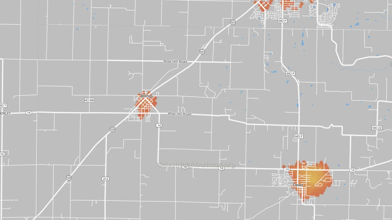 Bike Grade map of Billings, MO