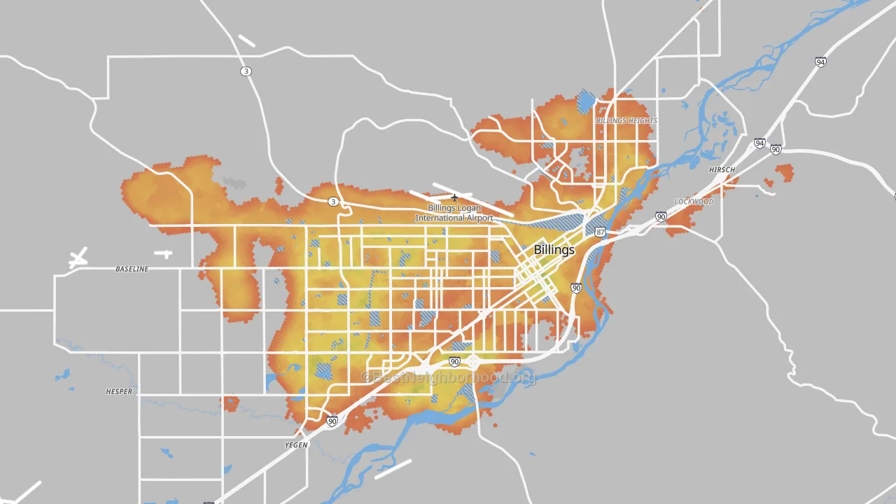 Bike Grade map of Billings, MT
