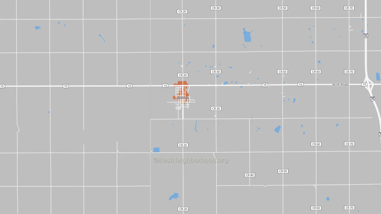 Bike Grade map of Billings, OK
