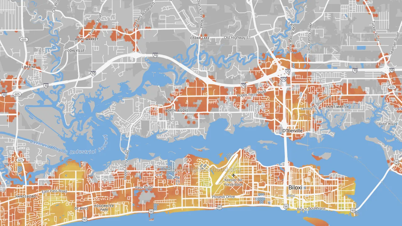 Bike Grade map of Biloxi, MS