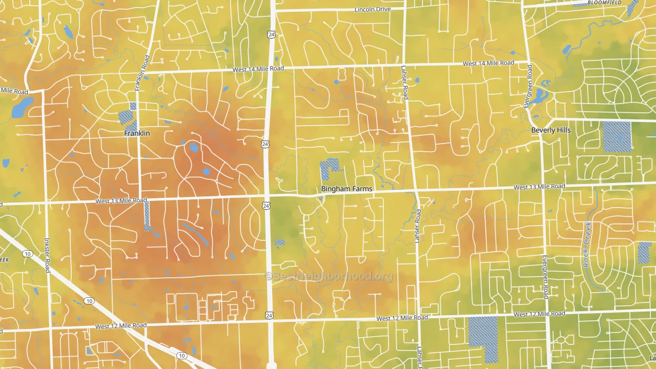 Bike Grade map of Bingham Farms, MI