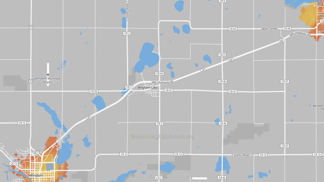 Bike Grade map of Bingham Lake, MN