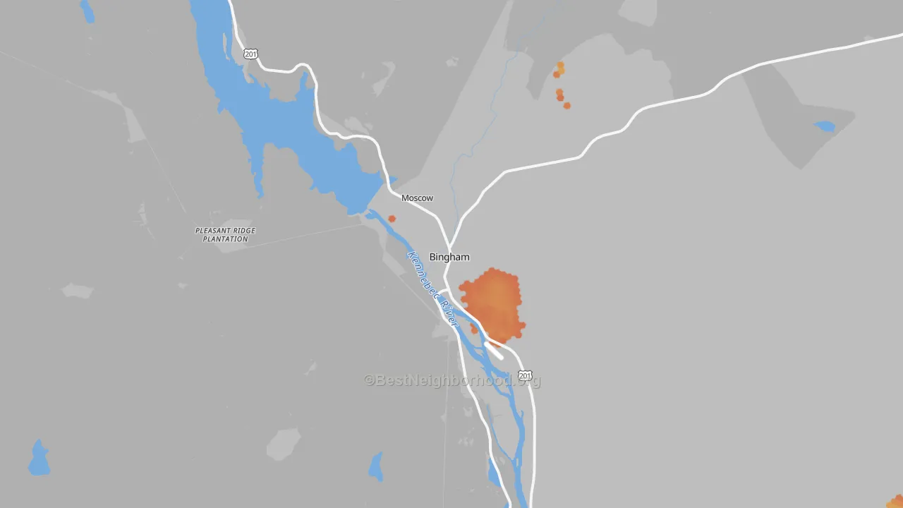Bike Grade map of Bingham, ME