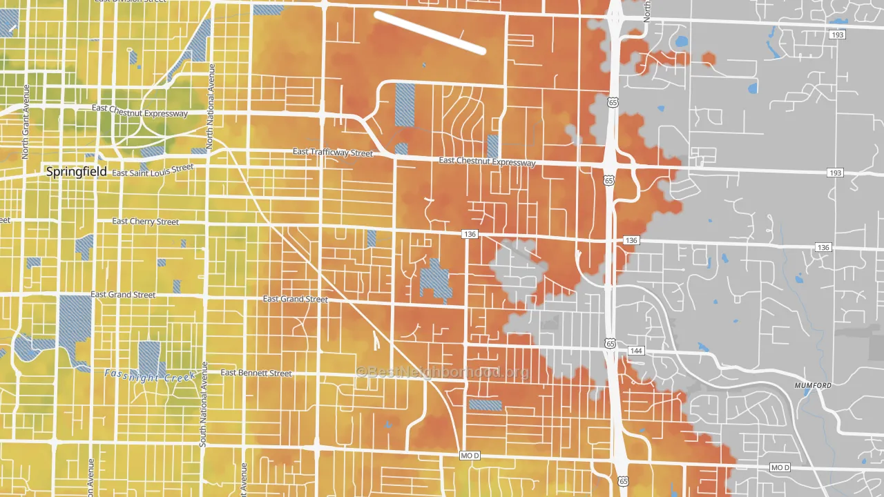 Bike Grade map of Bingham, Springfield, MO