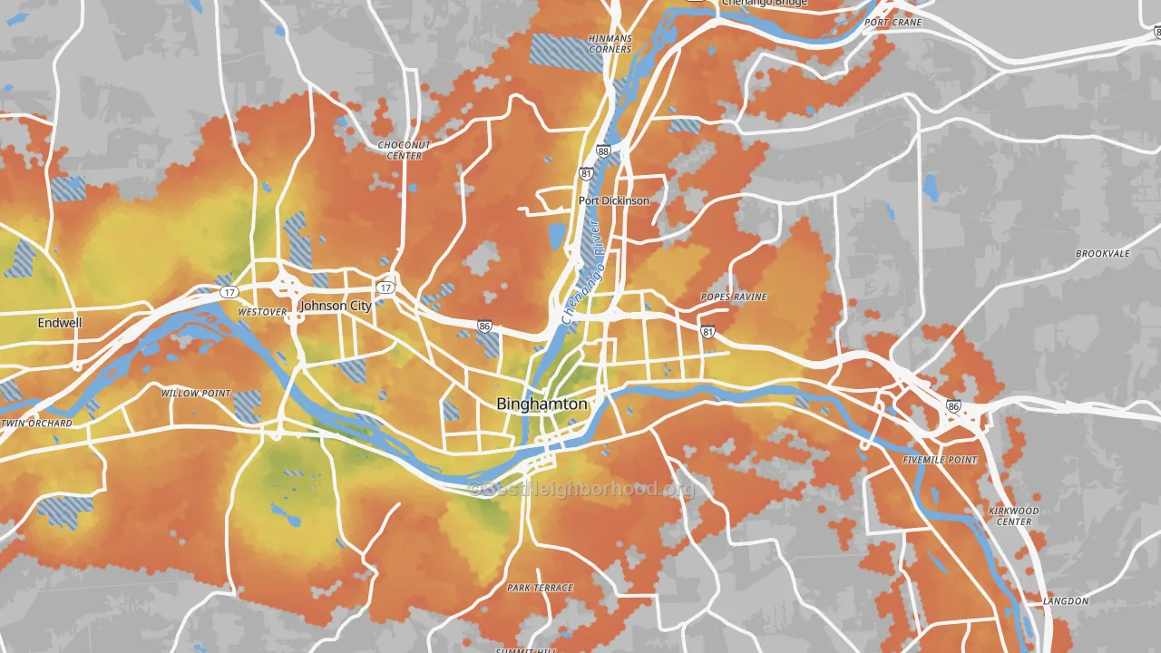 Bike Grade map of Binghamton, NY