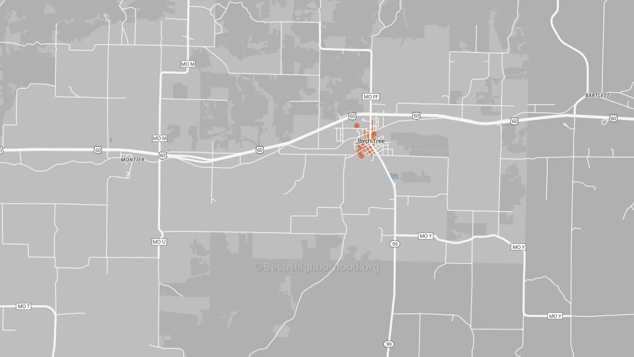 Bike Grade map of Birch Tree, MO