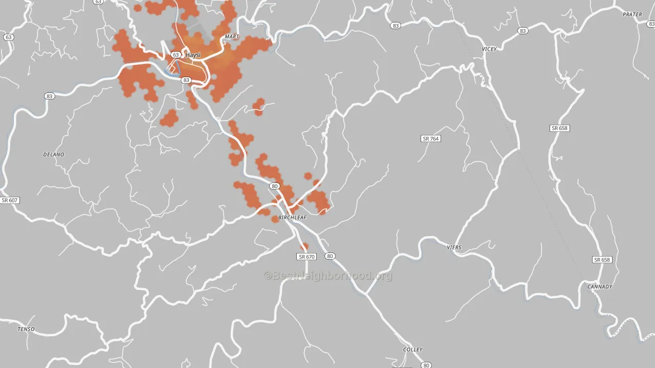 Bike Grade map of Birchleaf, VA