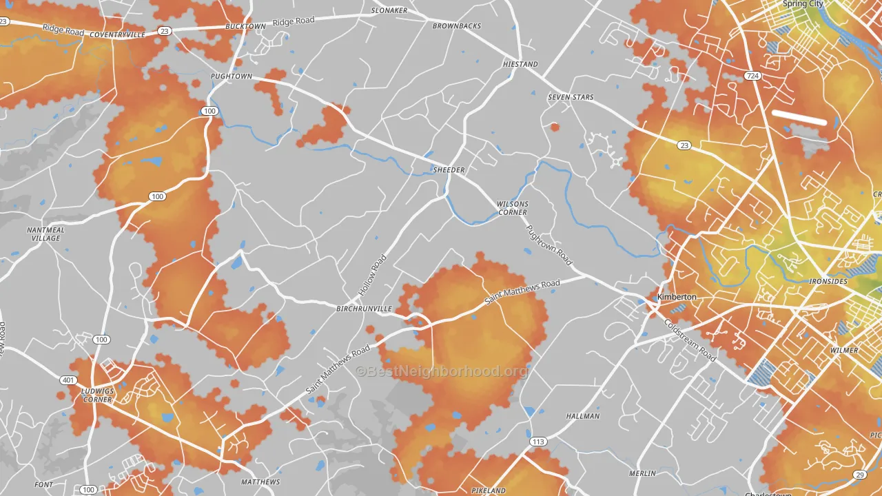 Bike Grade map of Birchrunville, PA