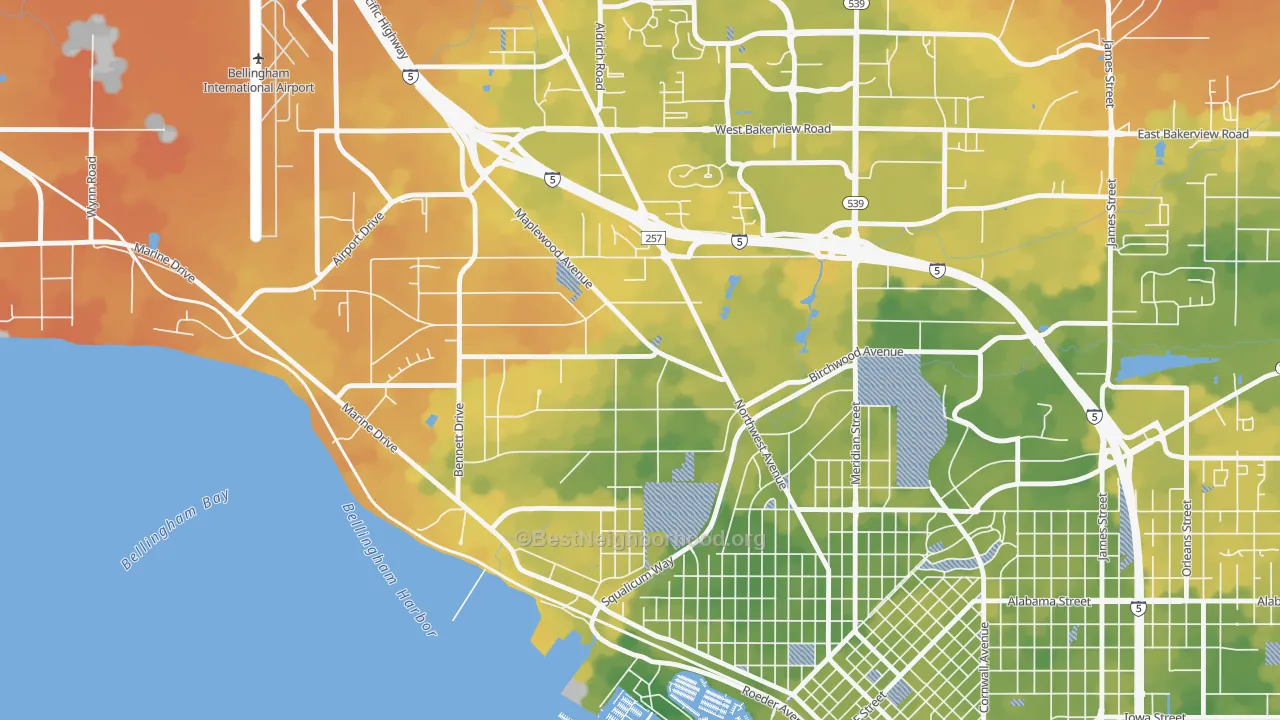 Bike Grade map of Birchwood, Bellingham, WA