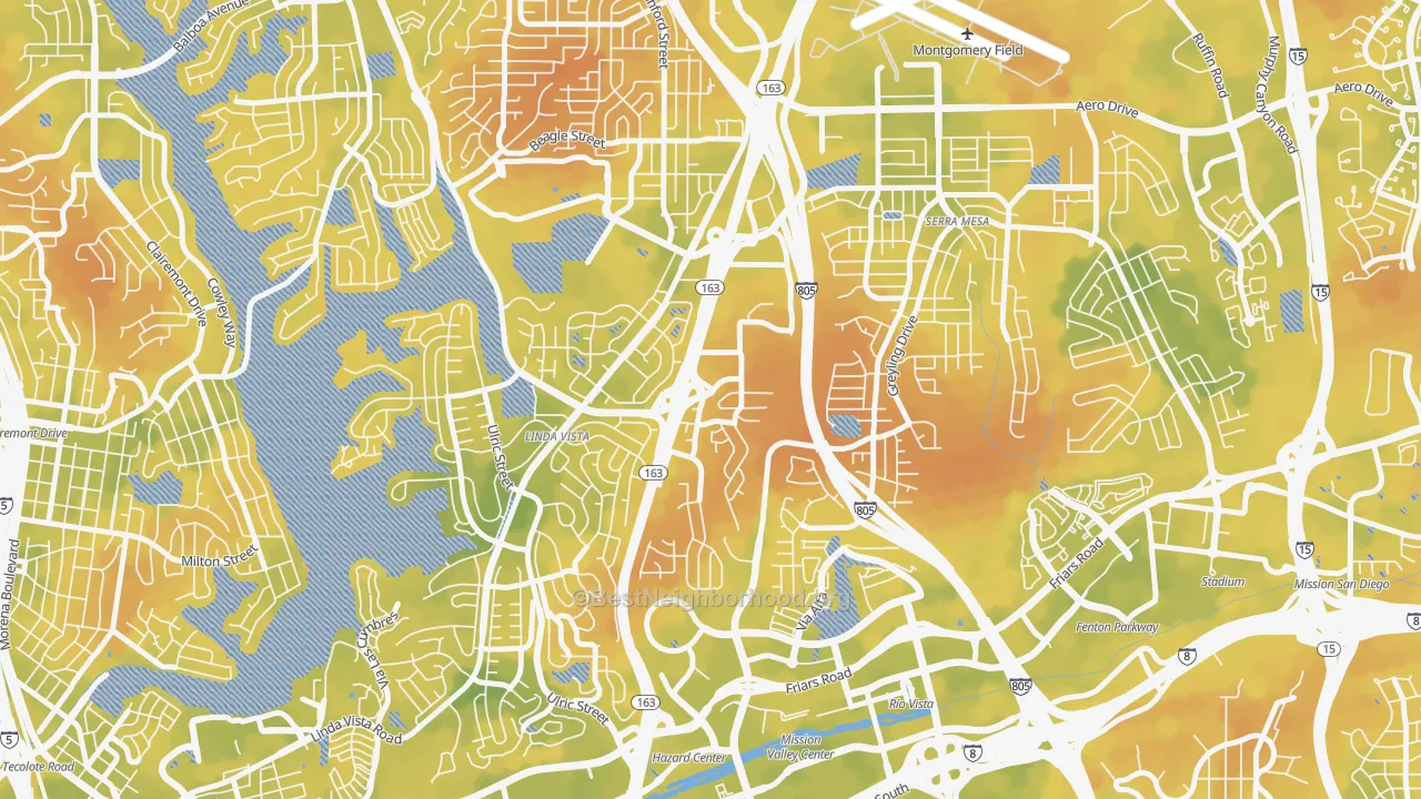 Bike Grade map of Bird Land, San Diego, CA