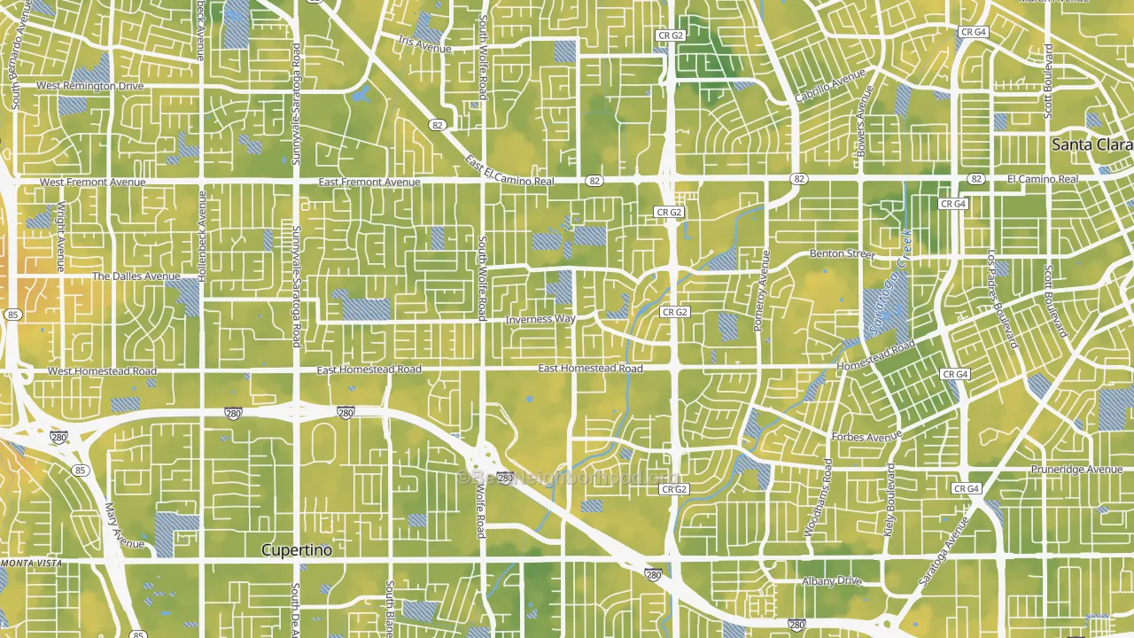 Bike Grade map of Birdland Neighbors, Sunnyvale, CA