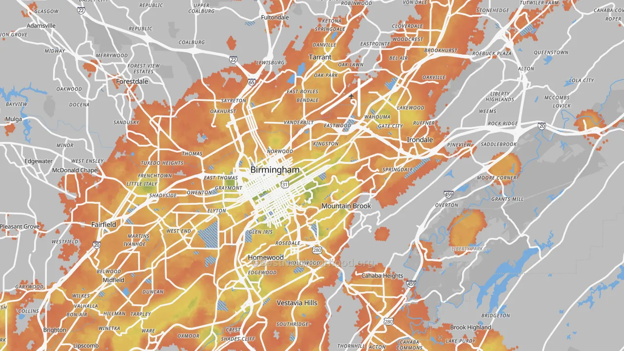Bike Grade map of Birmingham, AL