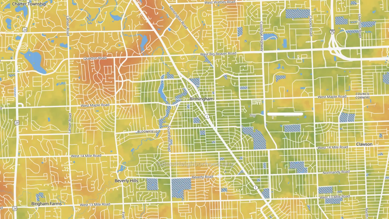 Bike Grade map of Birmingham, MI