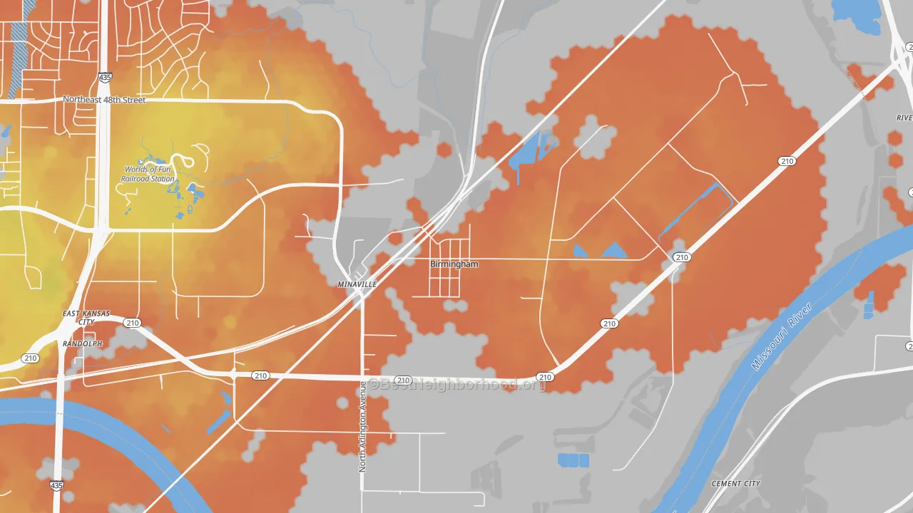 Bike Grade map of Birmingham, MO