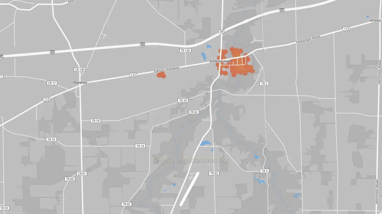 Bike Grade map of Birmingham, OH