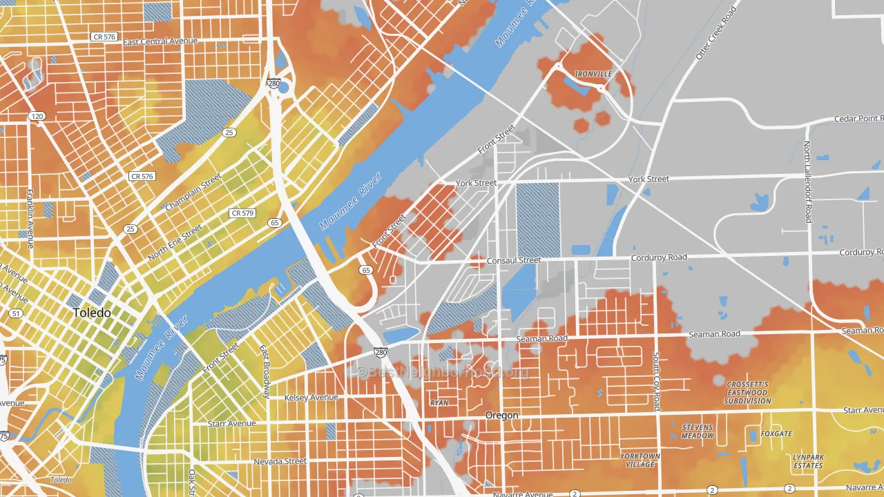 Bike Grade map of Birmingham, Toledo, OH