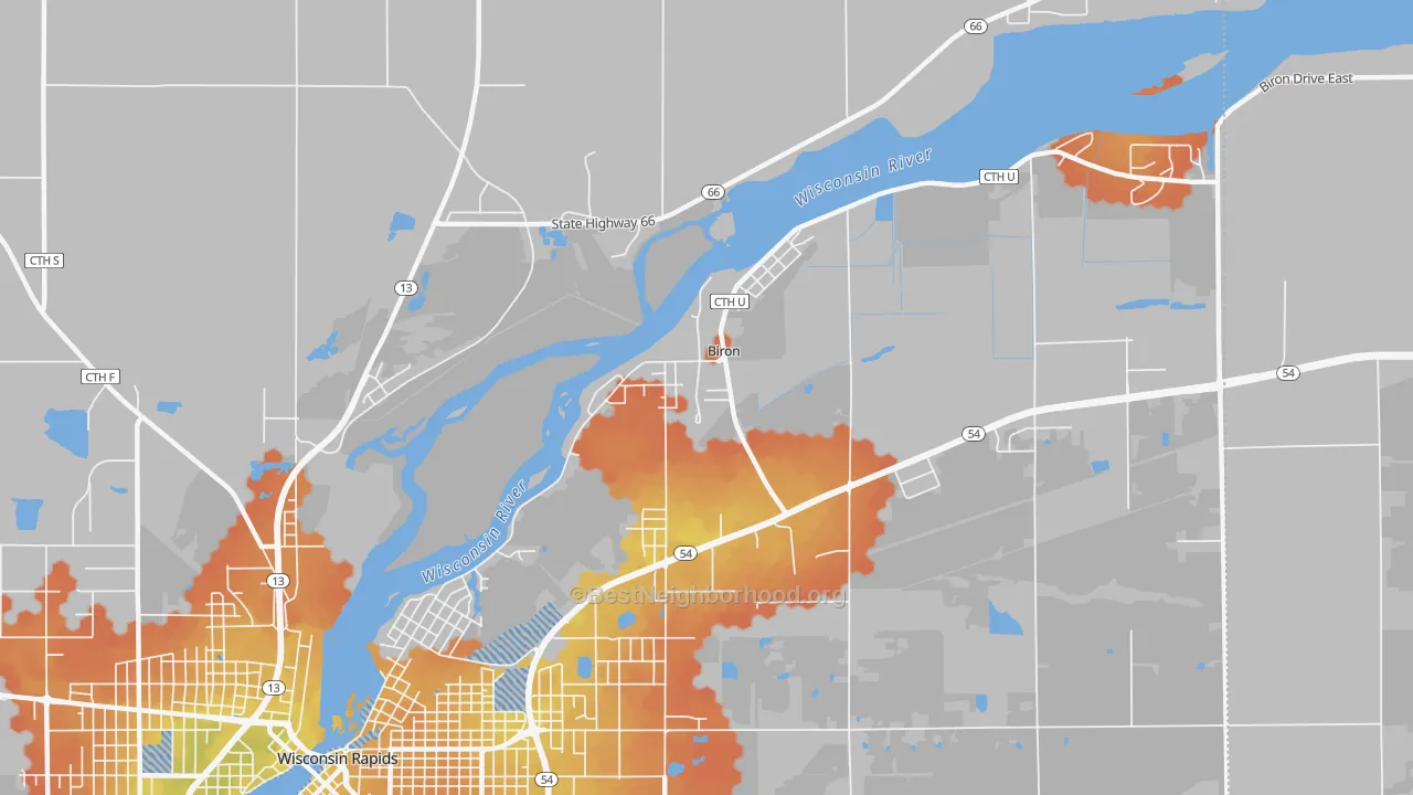Bike Grade map of Biron, WI