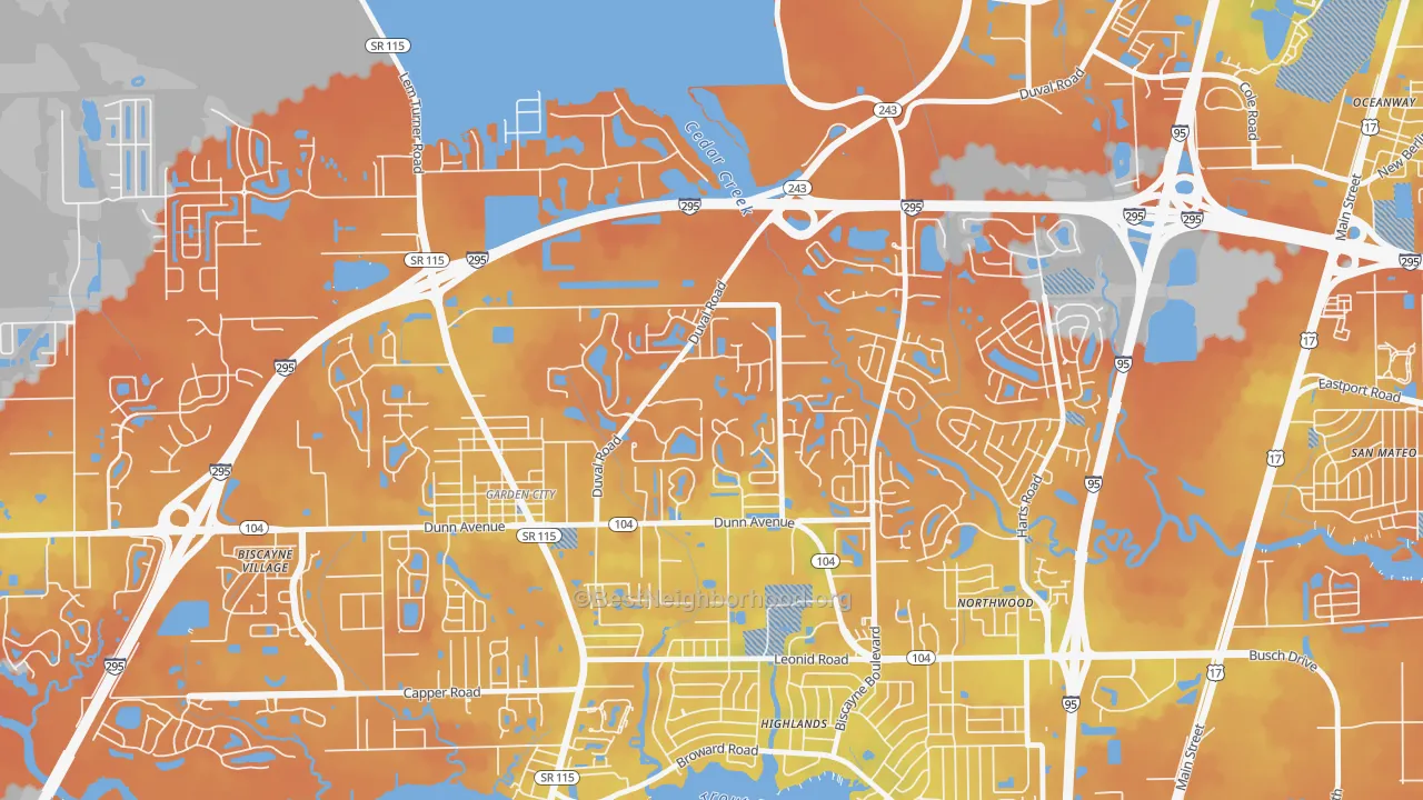 Bike Grade map of Biscayne, Jacksonville, FL
