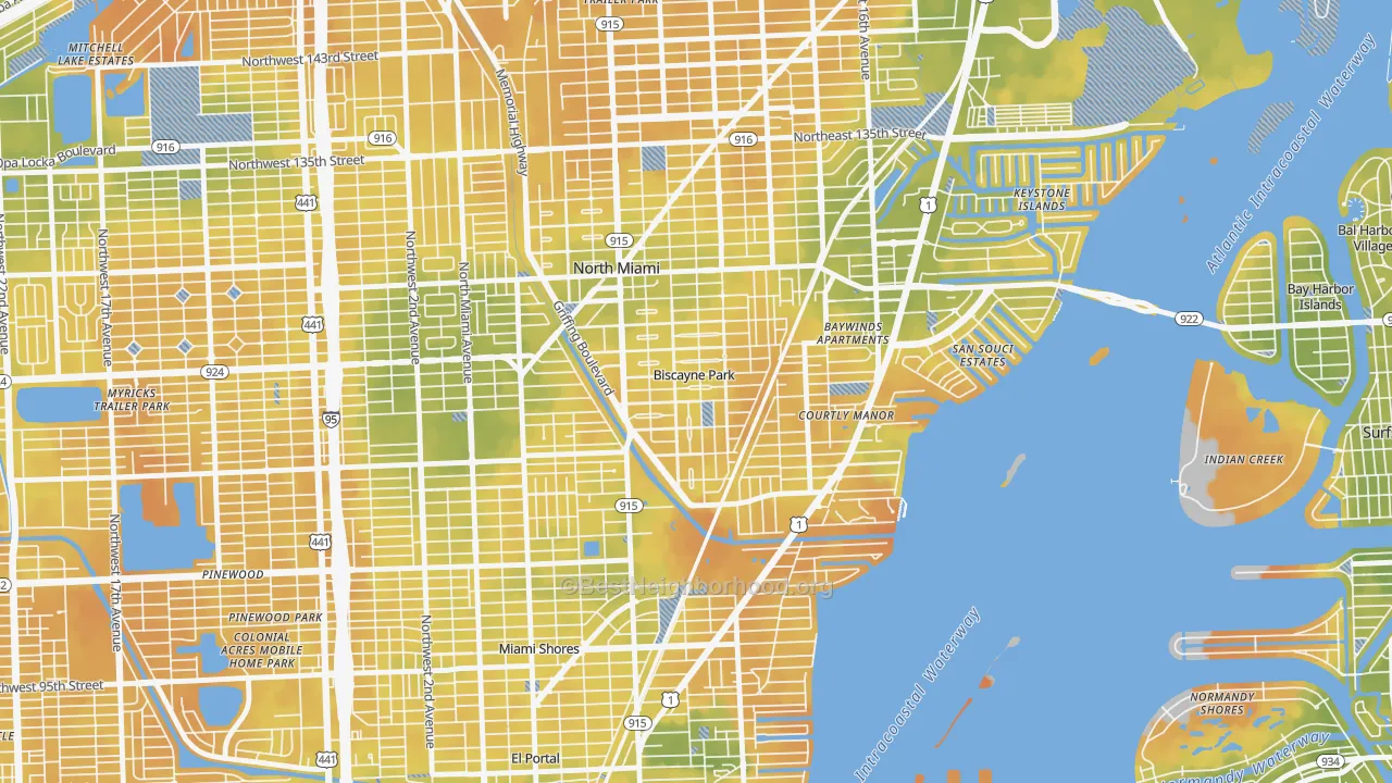Bike Grade map of Biscayne Park, FL