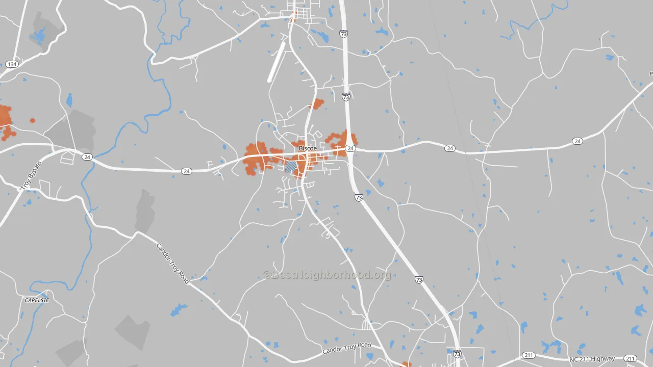 Bike Grade map of Biscoe, NC