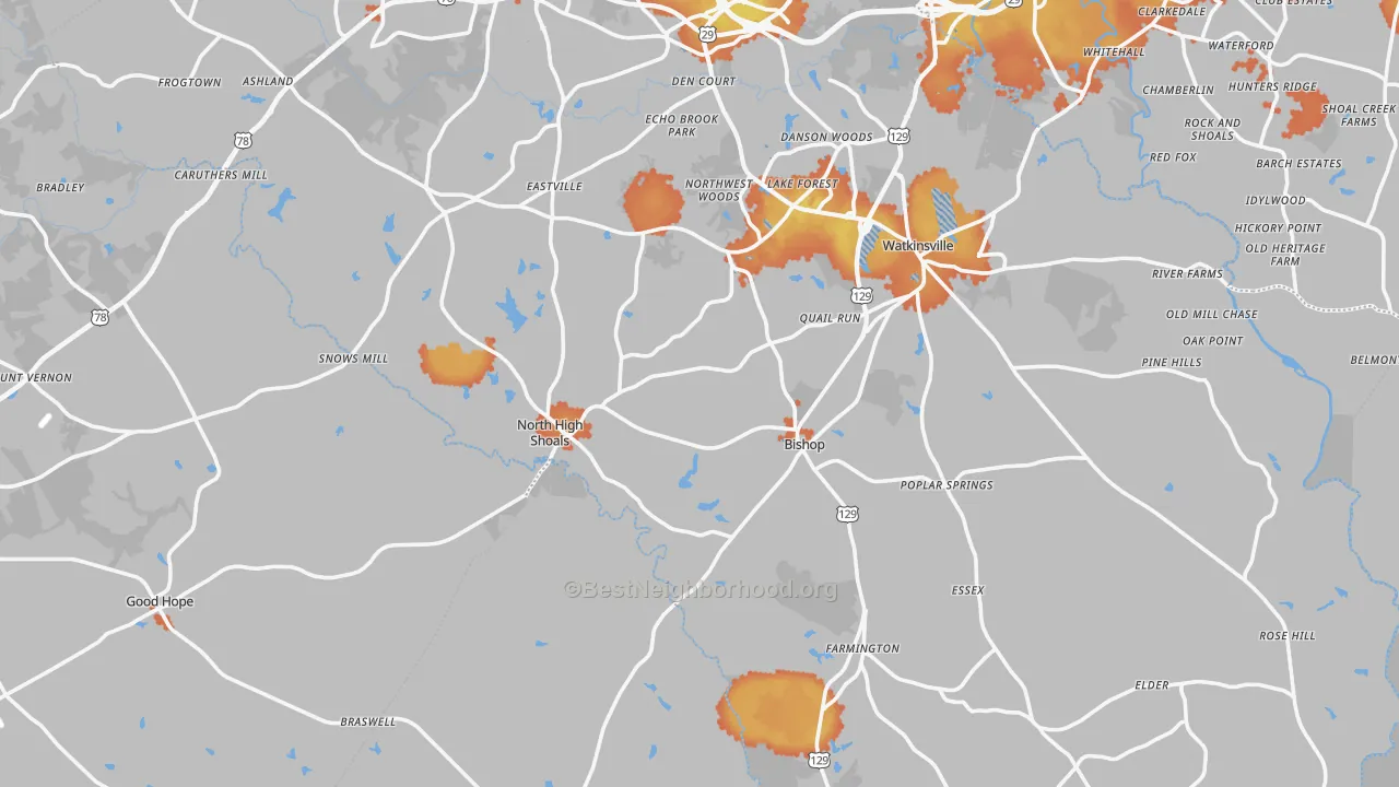 Bike Grade map of Bishop, GA