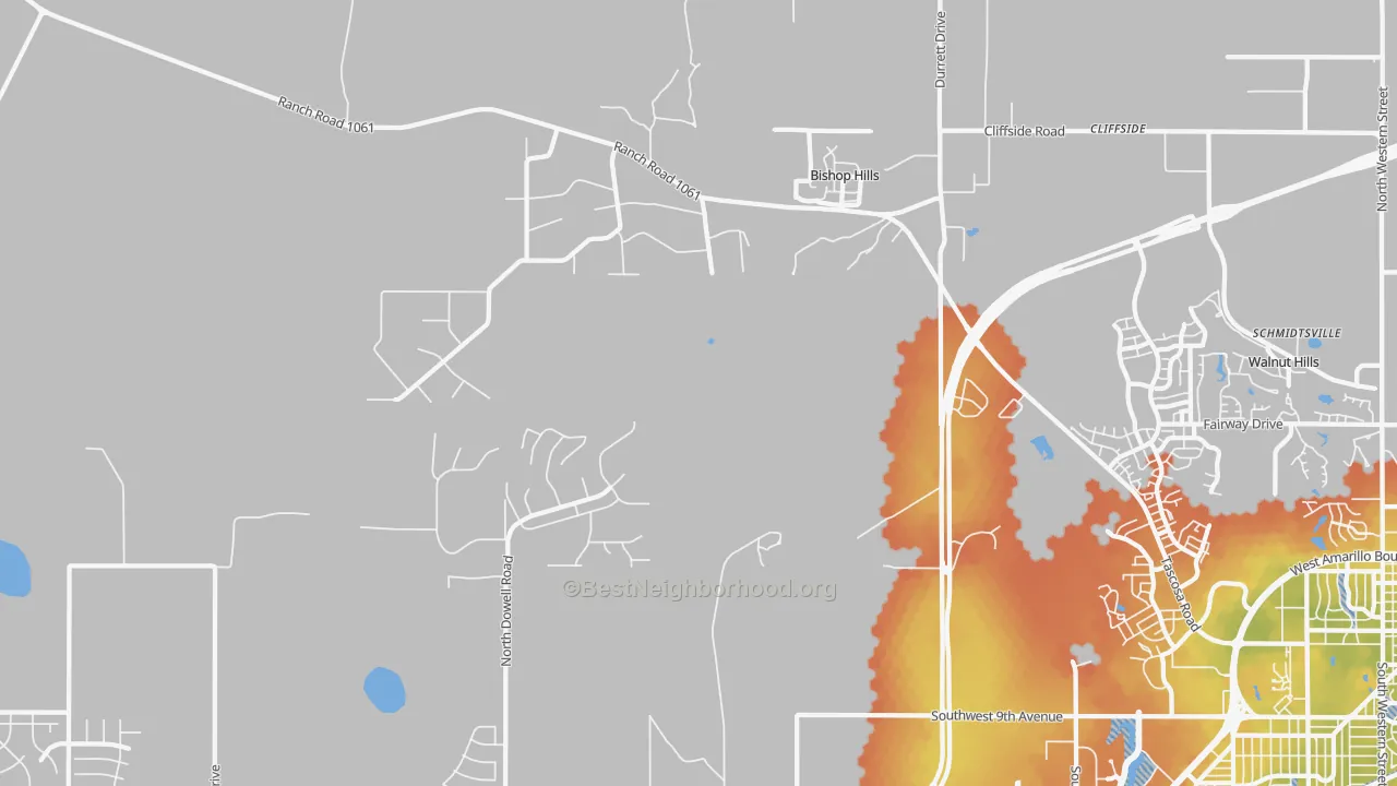 Bike Grade map of Bishop Hills, TX