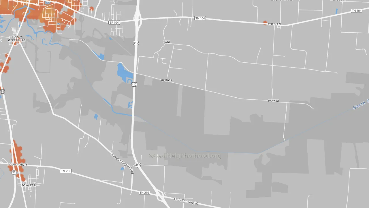 Bike Grade map of Bishop, TN