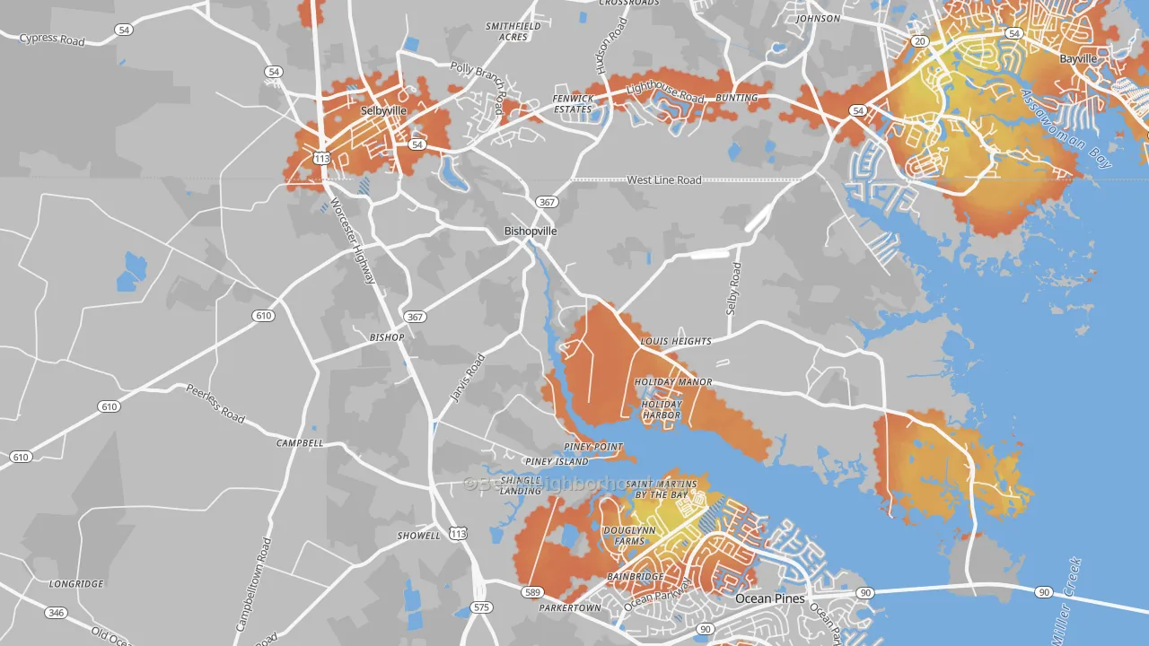 Bike Grade map of Bishopville, MD