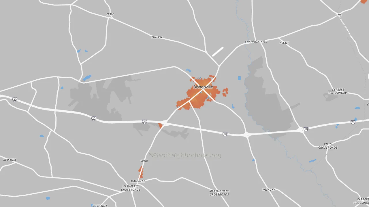 Bike Grade map of Bishopville, SC
