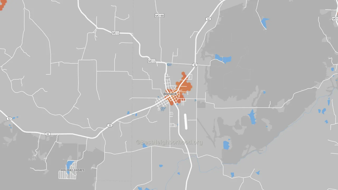 Bike Grade map of Bismarck, MO