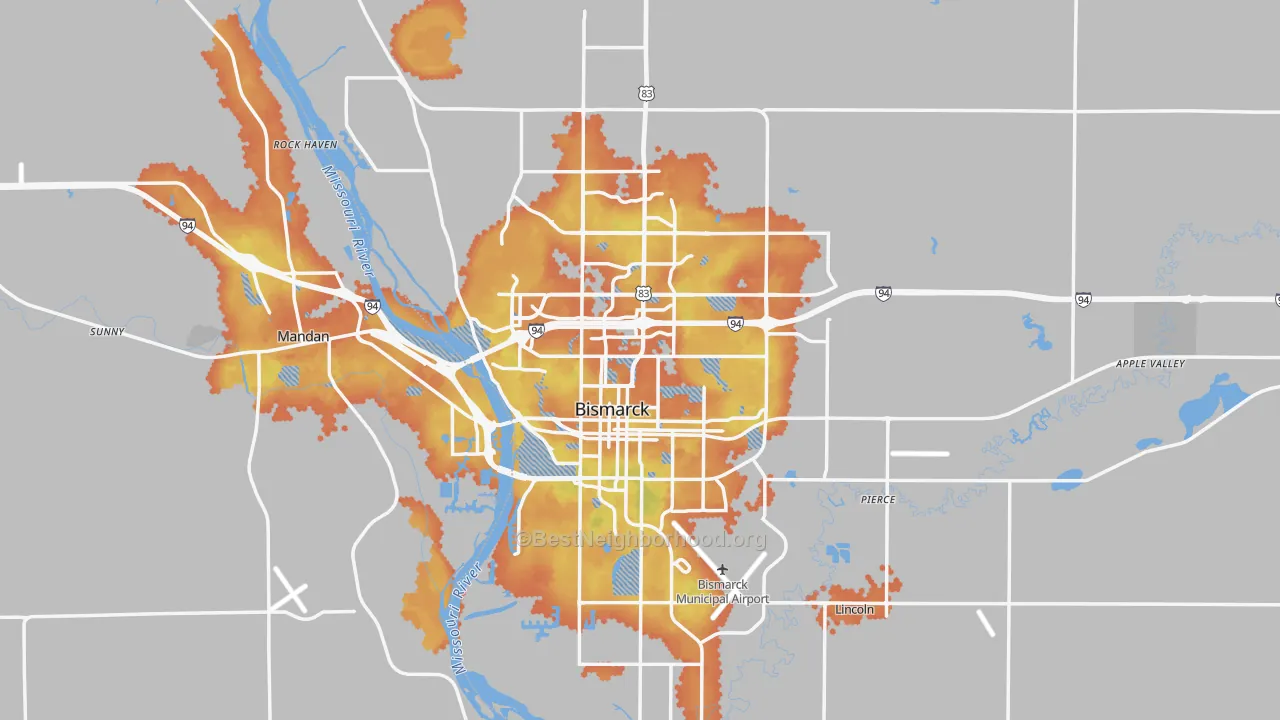 Bike Grade map of Bismarck, ND