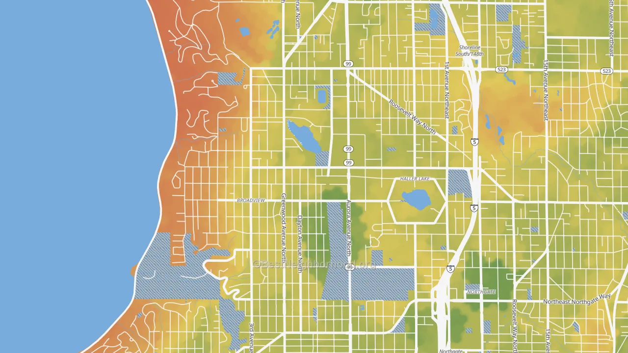 Bike Grade map of Bitter Lake, Seattle, WA