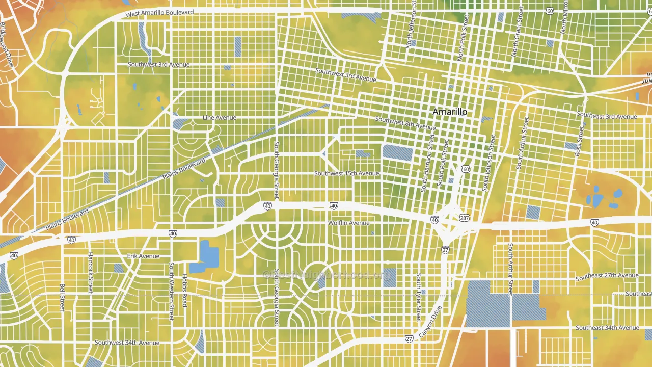 Bike Grade map of Bivins Addition, Amarillo, TX