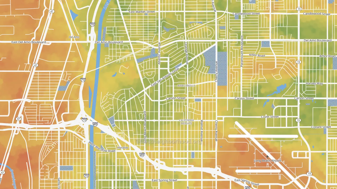 Bike Grade map of Bixby Knolls, Long Beach, CA