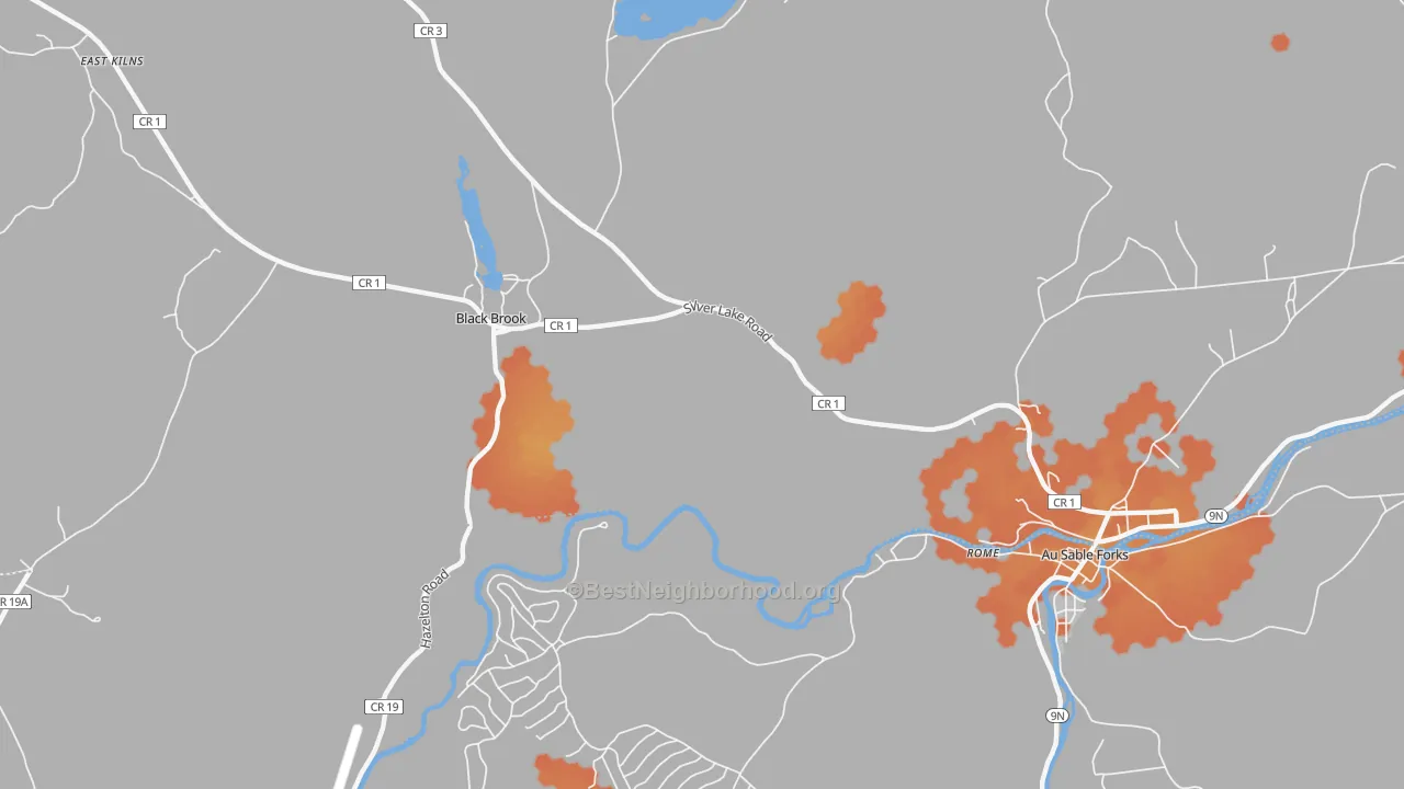 Bike Grade map of Black Brook, NY