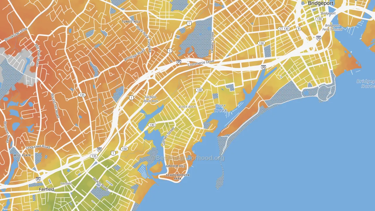 Bike Grade map of Black Rock, Bridgeport, CT
