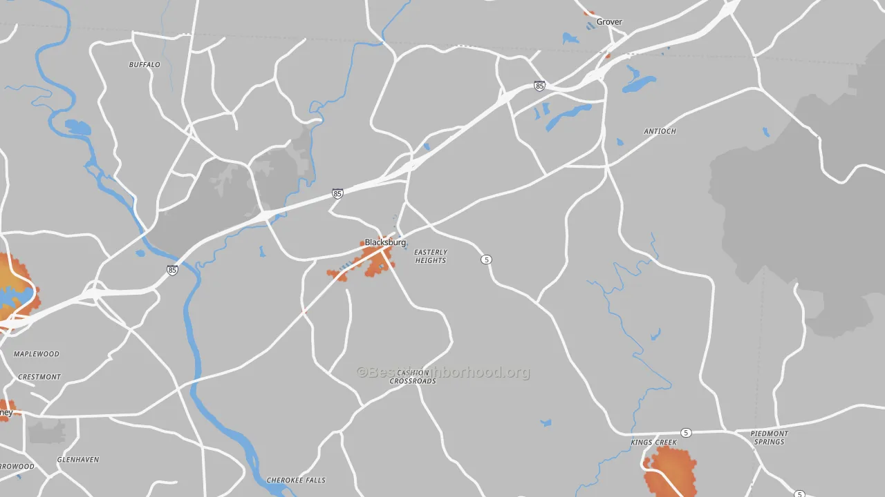Bike Grade map of Blacksburg, SC