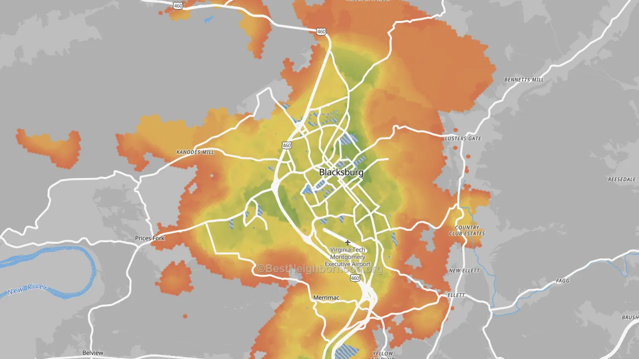 Bike Grade map of Blacksburg, VA
