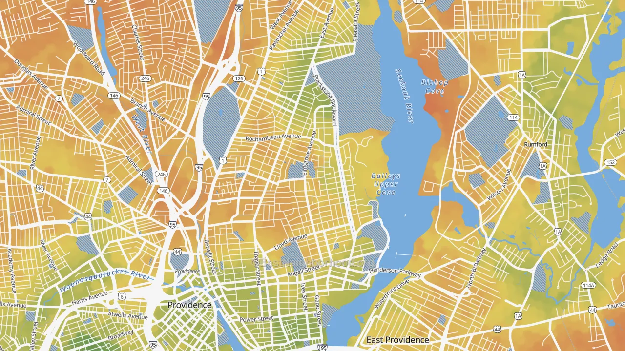 Bike Grade map of Blackstone, Providence, RI