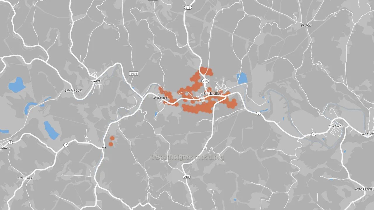 Bike Grade map of Blacksville, WV