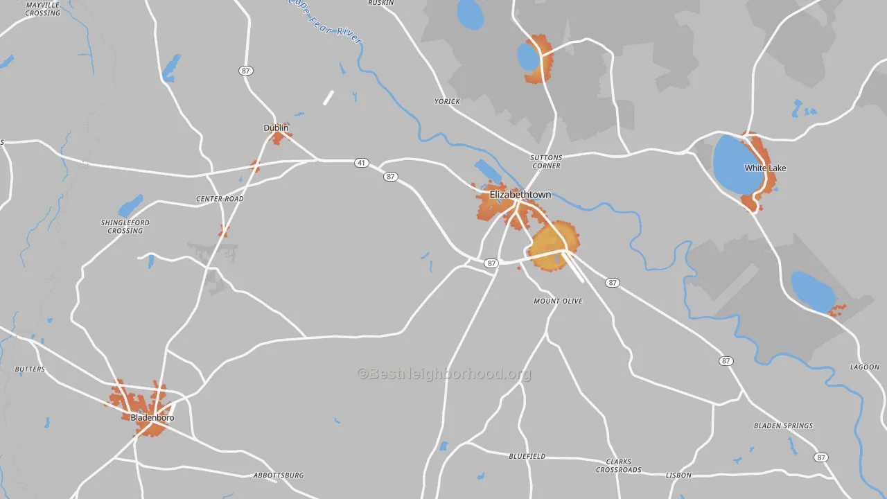 Bike Grade map of Bladen County, NC