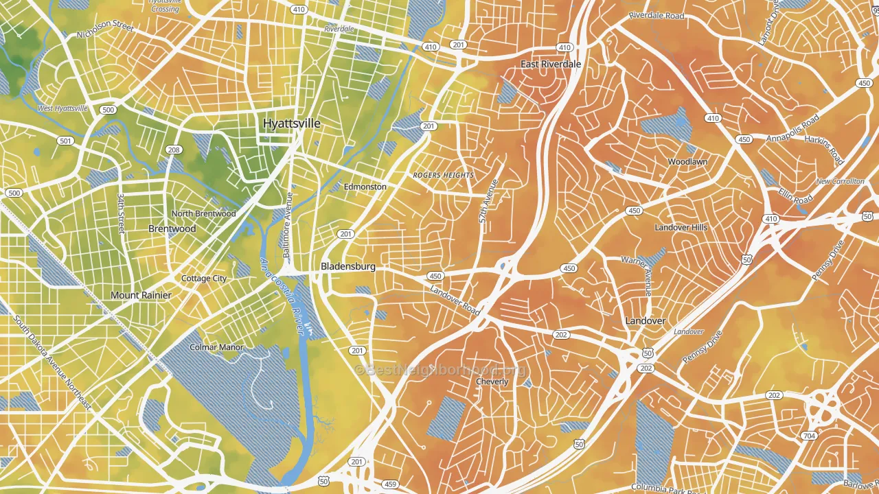 Bike Grade map of Bladensburg, MD
