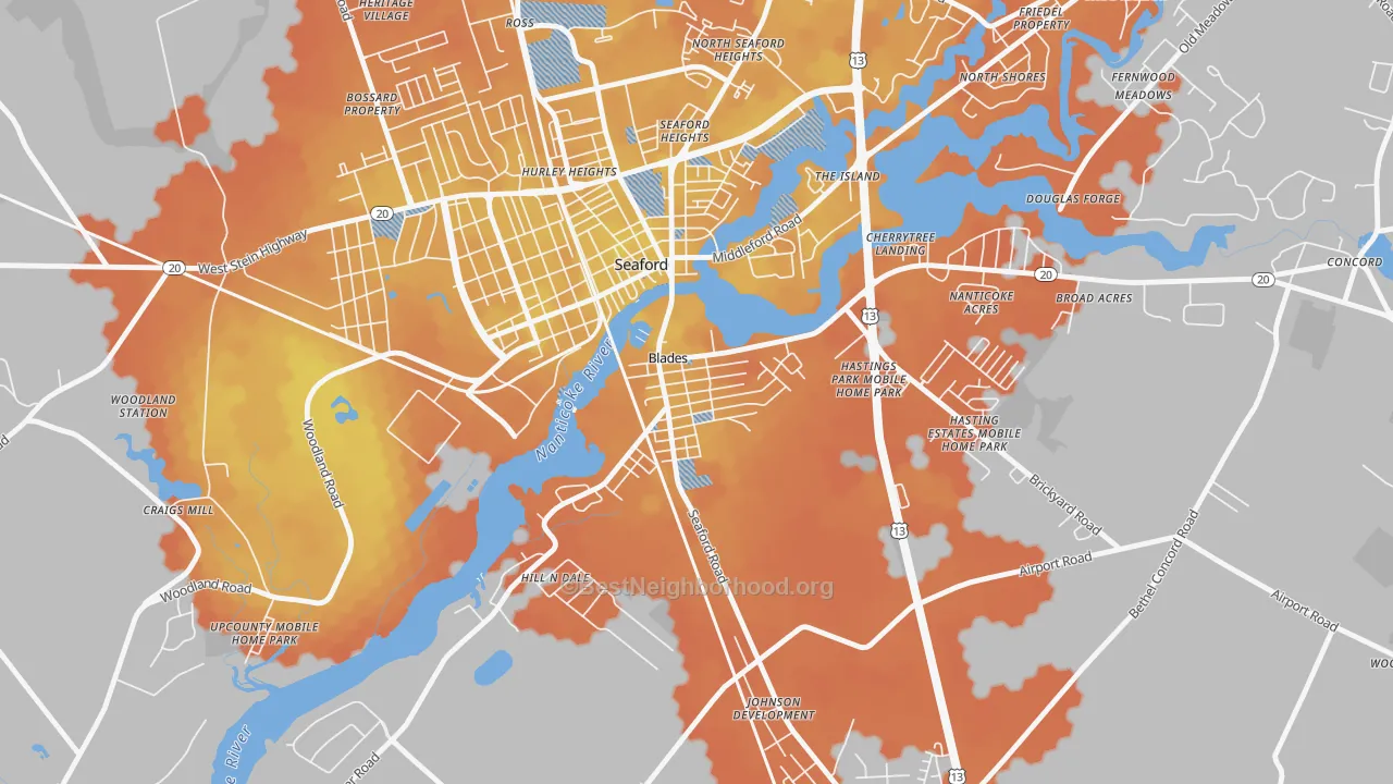 Bike Grade map of Blades, DE