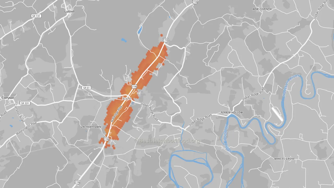 Bike Grade map of Blaine, TN