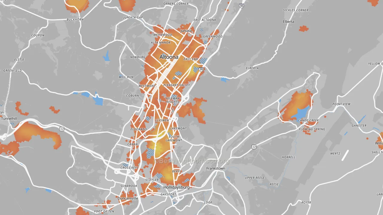 Bike Grade map of Blair County, PA
