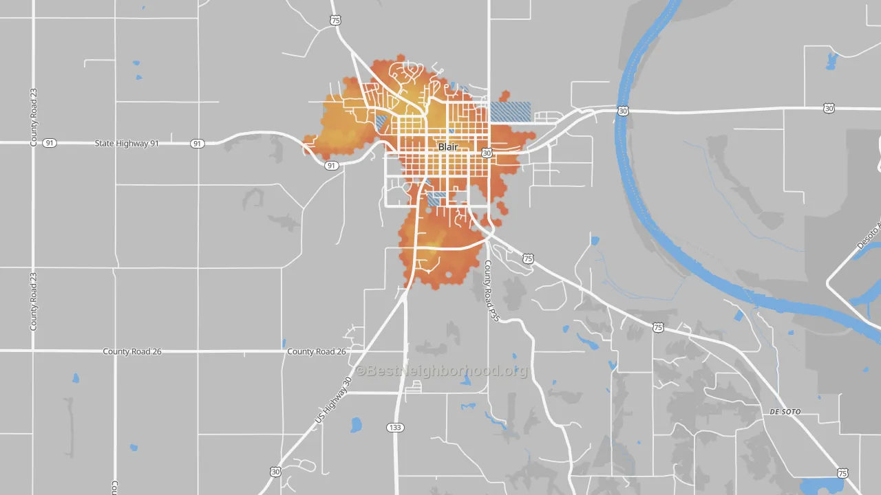 Bike Grade map of Blair, NE