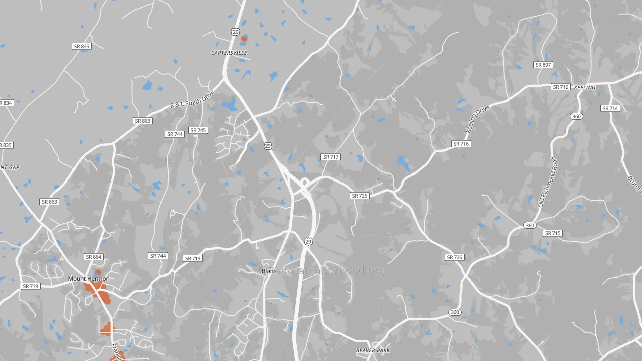Bike Grade map of Blairs, VA