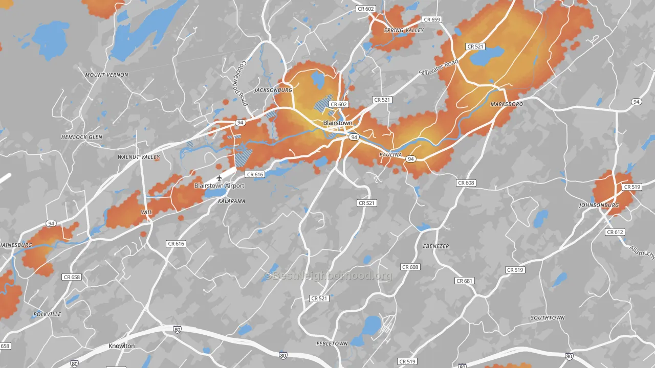 Bike Grade map of Blairstown, NJ