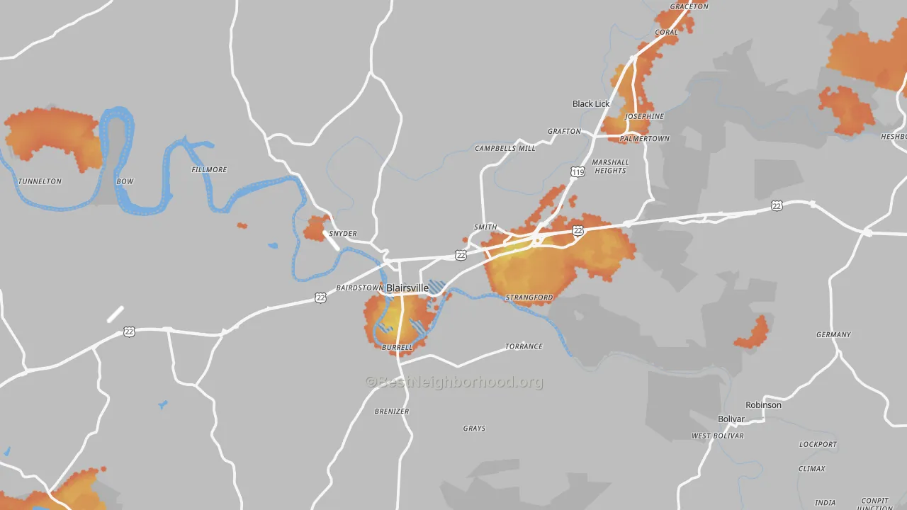 Bike Grade map of Blairsville, PA